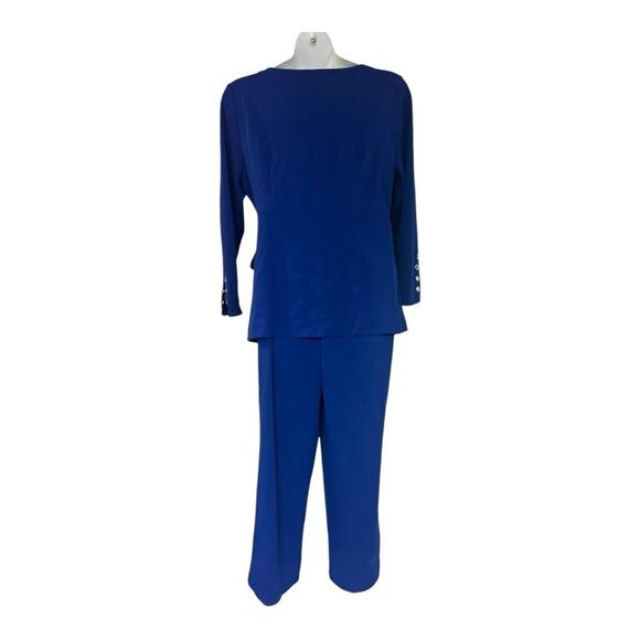 Midnight Velvet Grommet Tunic Stretchy Office Desk to Dinner Party Blue Pantset - Picture 7 of 16